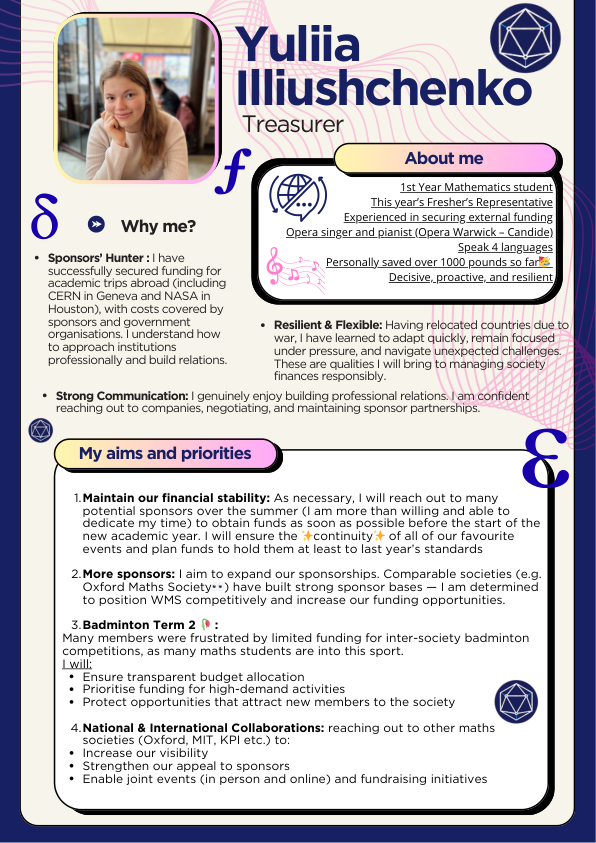 Yuliia Illiushenko (Treasurer)